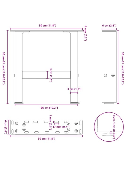 Sohvapöydän jalat mustat 2 kpl 30x(30-31) cm teräs