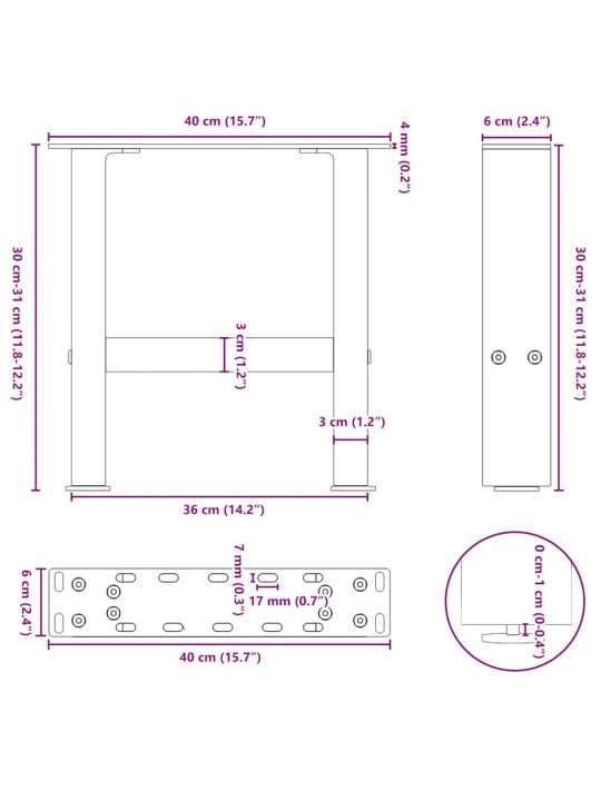 Sohvapöydän jalat mustat 2 kpl 40x(30-31) cm teräs