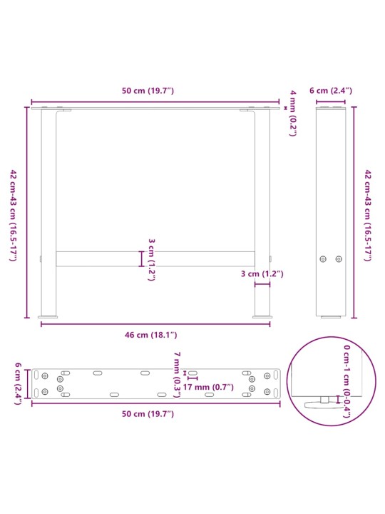 Sohvapöydän jalat antrasiitti 2 kpl 50x(42-43) cm teräs