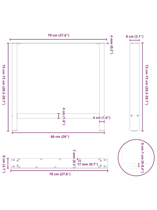 Ruokapöydän jalat mustat 2 kpl 70x(72-73) cm teräs