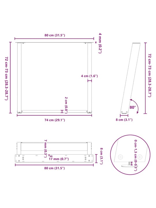 Ruokapöydän jalat u-muotoiset 2 kpl musta 80x(72-73) cm teräs