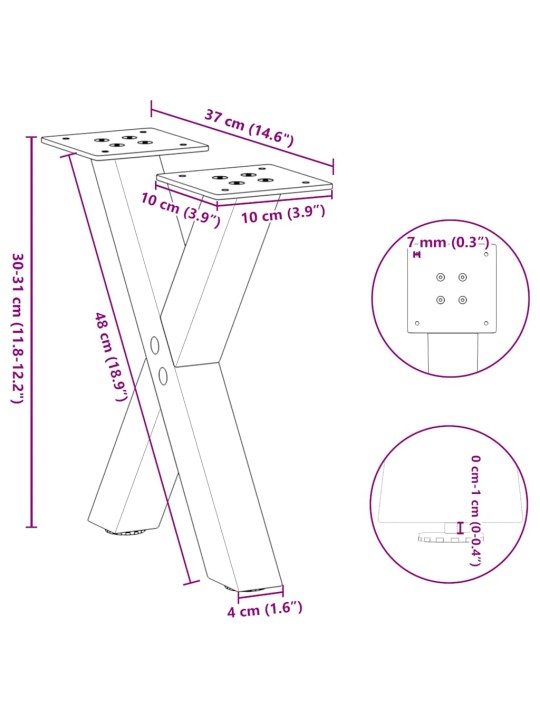 Sohvapöydän jalat x-muotoiset 2 kpl valkoinen 40x(30-31) cm teräs