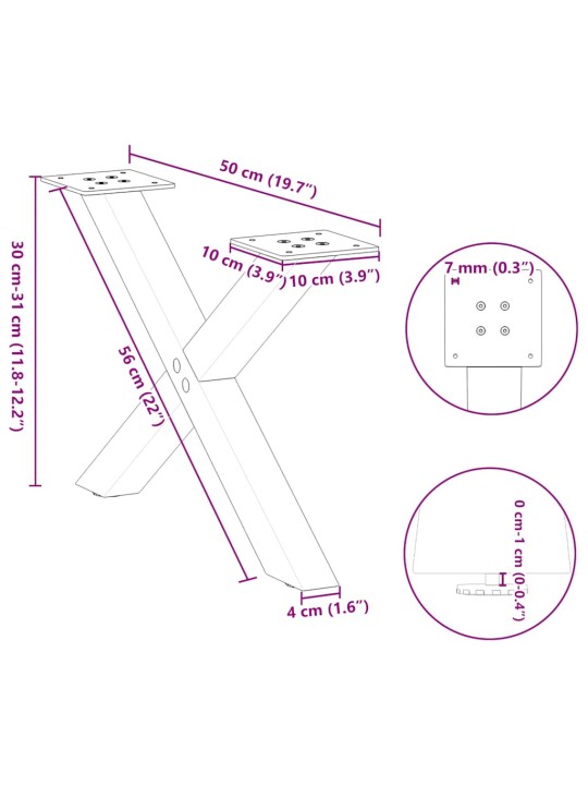 Sohvapöydän jalat x-muotoiset 2 kpl valkoinen 50x(30-31) cm teräs