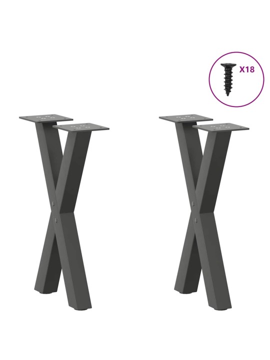 Sohvapöydän jalat x-muotoiset 2 kpl antrasiitti 38x(42-43) cm teräs
