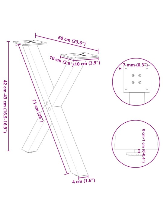 Sohvapöydän jalat x-muotoiset 2 kpl musta 60x(42-43) cm teräs