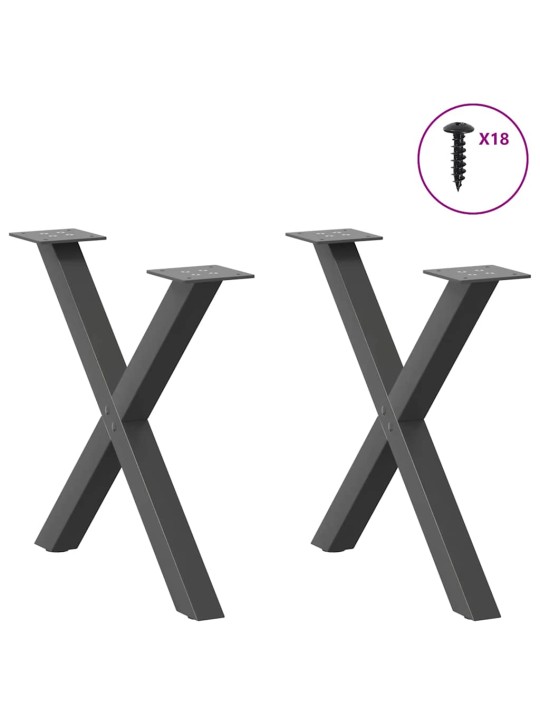 Sohvapöydän jalat x-muotoiset 2 kpl antrasiitti 60x(42-43) cm teräs