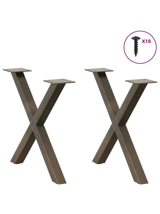 Sohvapöydän jalat x-muotoiset 2 kpl luonnonvärinen teräs 60x(42-43) cm teräs