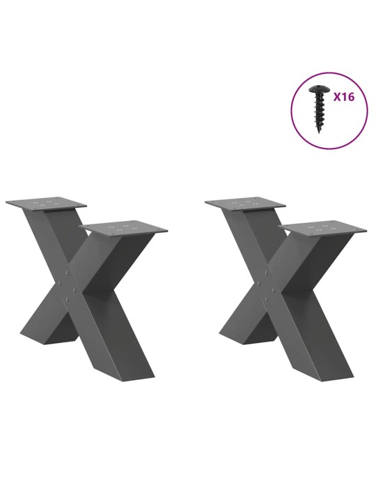 Sohvapöydän jalat x-muotoiset 2 kpl antrasiitti 50x(30-31) cm teräs