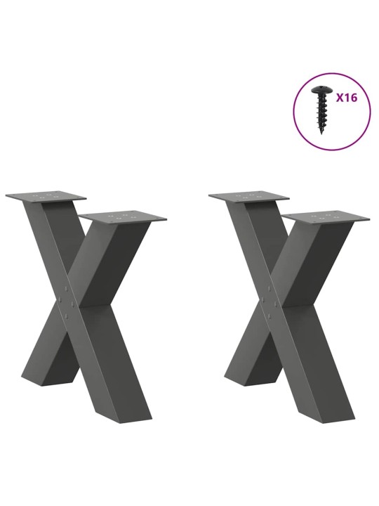 Sohvapöydän jalat x-muotoiset 2 kpl antrasiitti 60x(42-43) cm teräs