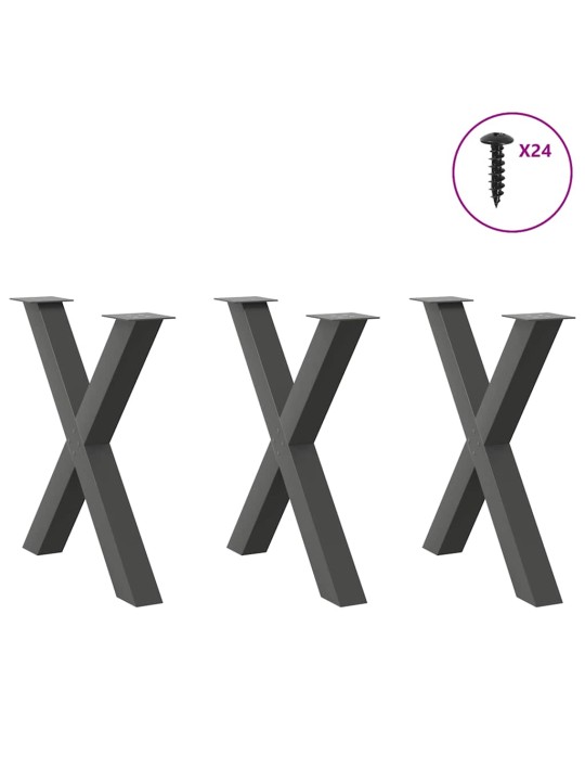 Ruokapöydän jalat x-muotoiset 3 kpl antrasiitti 80x(72-73) cm teräs