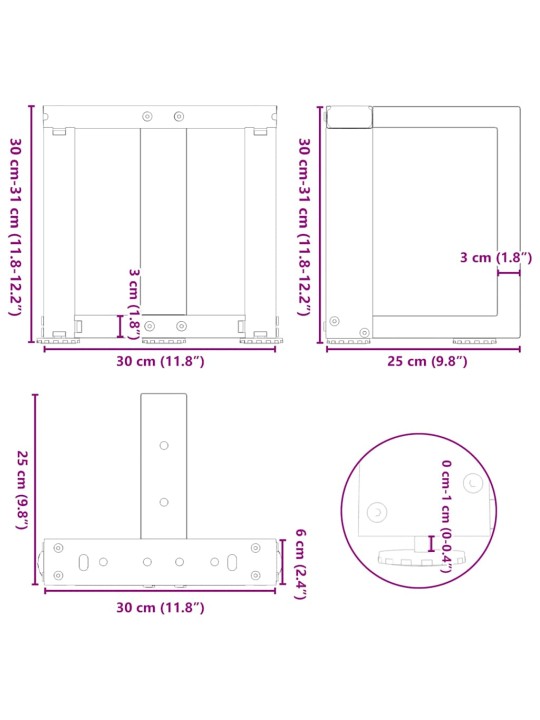 Sohvapöydän jalat t-muotoiset 2 kpl valkoinen 30x25x(30-31) cm teräs