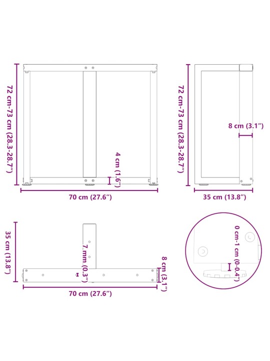 Ruokapöydän jalat t-muotoiset 2 kpl musta 70x35x(72-73) cm teräs