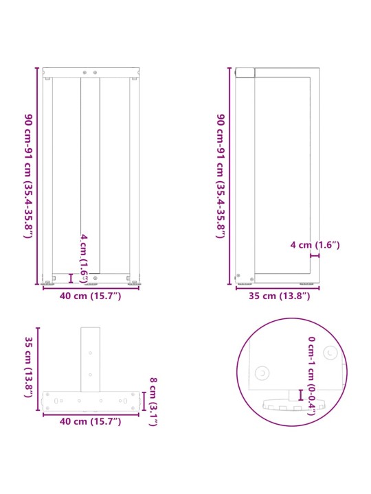 Baaripöydän jalat t-muotoiset 2 kpl musta 40x35x(90-91) cm teräs