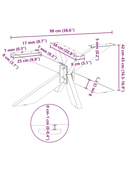 Sohvapöydän jalka hämähäkinmuotoinen musta 98x58x(42-43) cm teräs