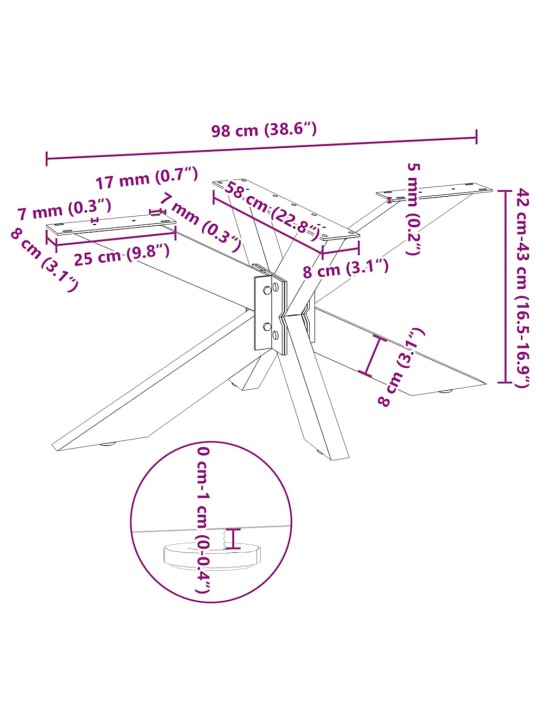 Sohvapöydän jalka hämähäkinmuotoinen musta 98x58x(42-43) cm teräs