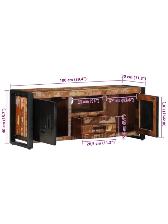 Tv-kaappi 100x30x40 cm kierrätetty massiivipuu