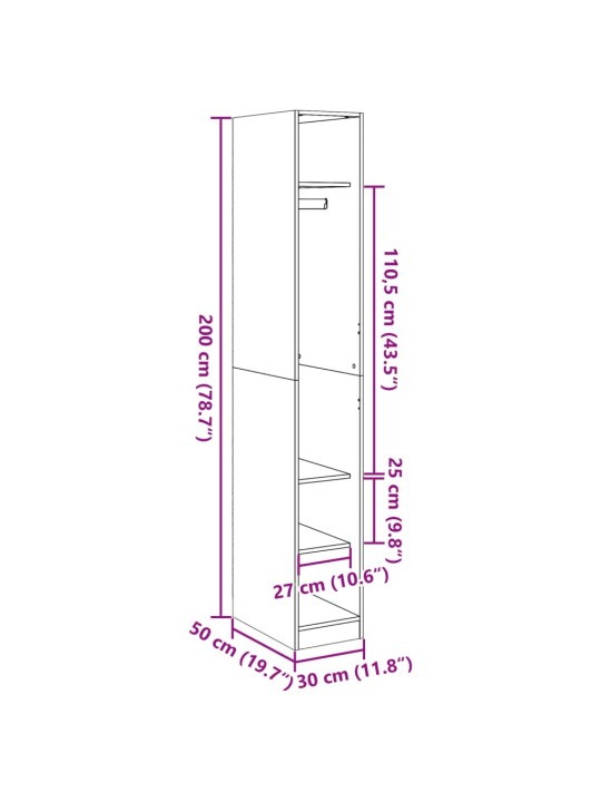 Vaatekaappi savutammi 30x50x200 cm tekninen puu