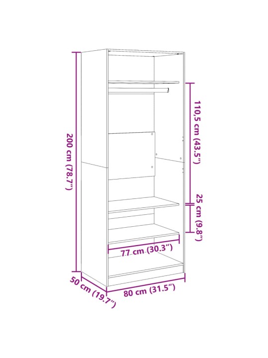 Vaatekaappi valkoinen 80x50x200 cm tekninen puu
