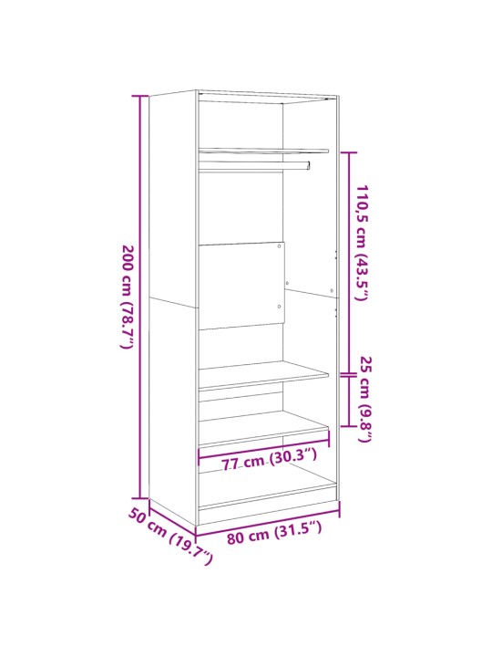 Vaatekaappi musta 80x50x200 cm tekninen puu