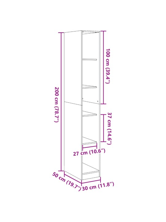 Vaatekaappi musta 30x50x200 cm tekninen puu