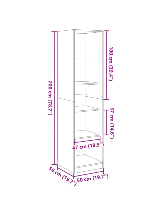 Vaatekaappi musta 50x50x200 cm lastulevy