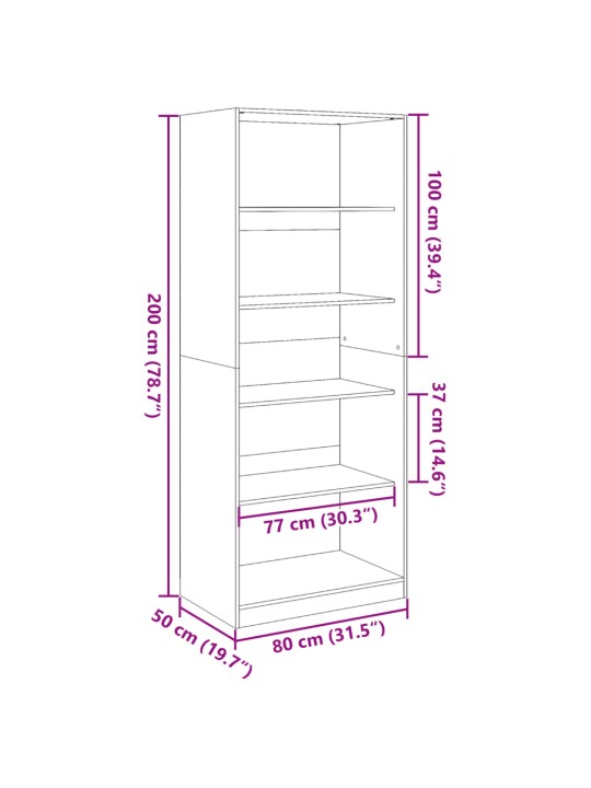 Vaatekaappi musta 80x50x200 cm tekninen puu