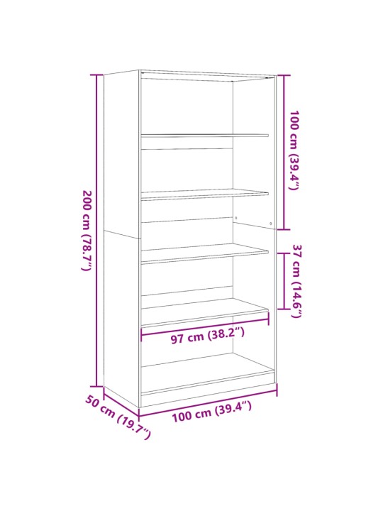 Vaatekaappi musta 100x50x200 cm lastulevy