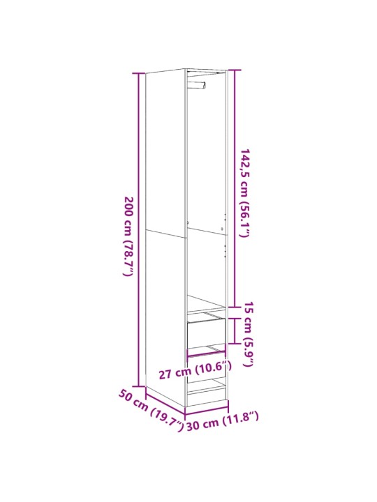 Vaatekaappi savutammi 30x50x200 cm tekninen puu