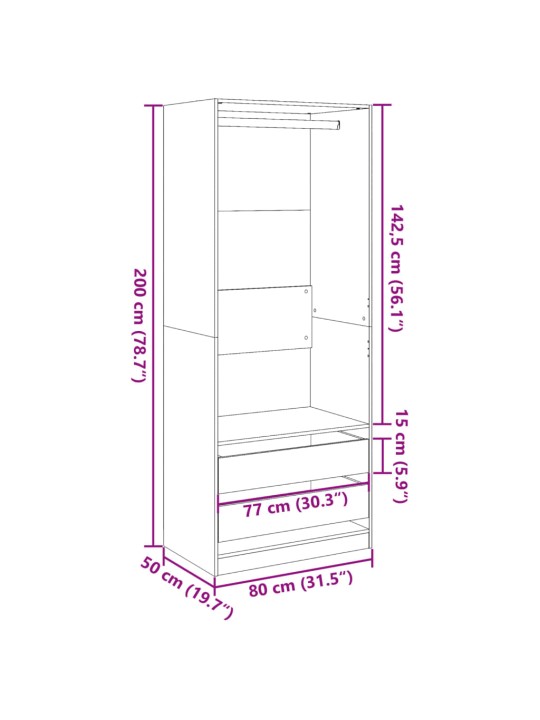 Vaatekaappi musta 80x50x200 cm tekninen puu