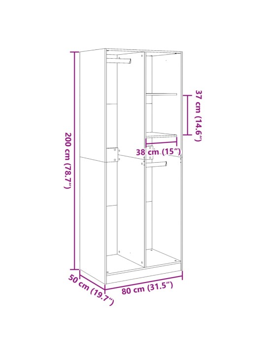 Vaatekaappi musta 80x50x200 cm tekninen puu