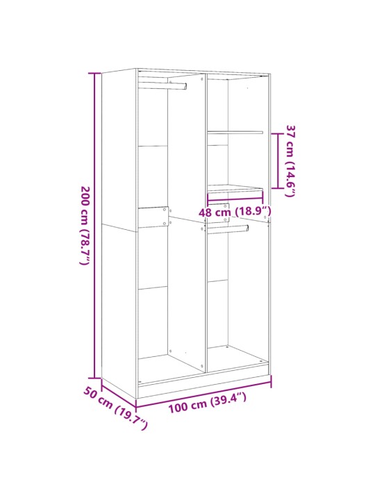 Vaatekaappi musta 100x50x200 cm lastulevy