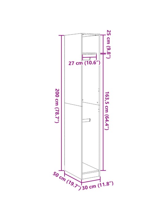 Vaatekaappi musta 30x50x200 cm tekninen puu