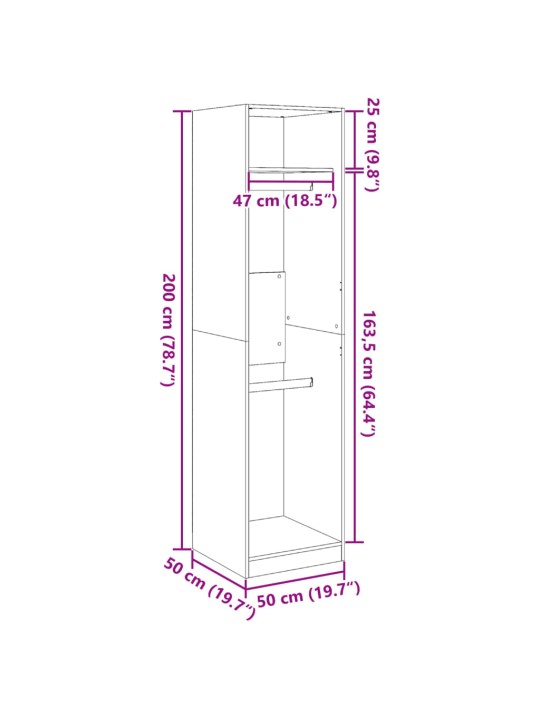 Vaatekaappi musta 50x50x200 cm lastulevy