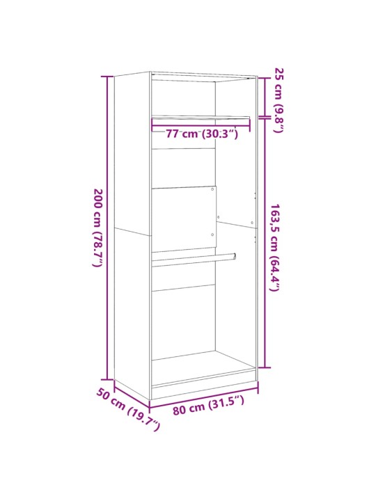 Vaatekaappi musta 80x50x200 cm tekninen puu