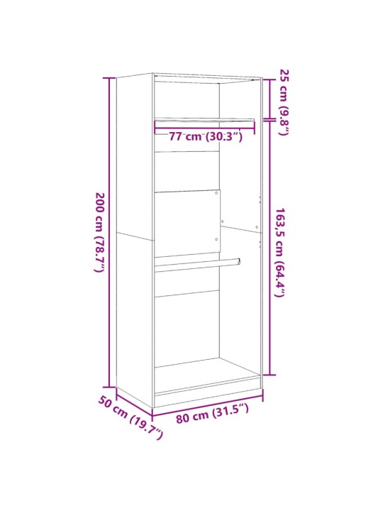 Vaatekaappi ruskea tammi 80x50x200 cm tekninen puu