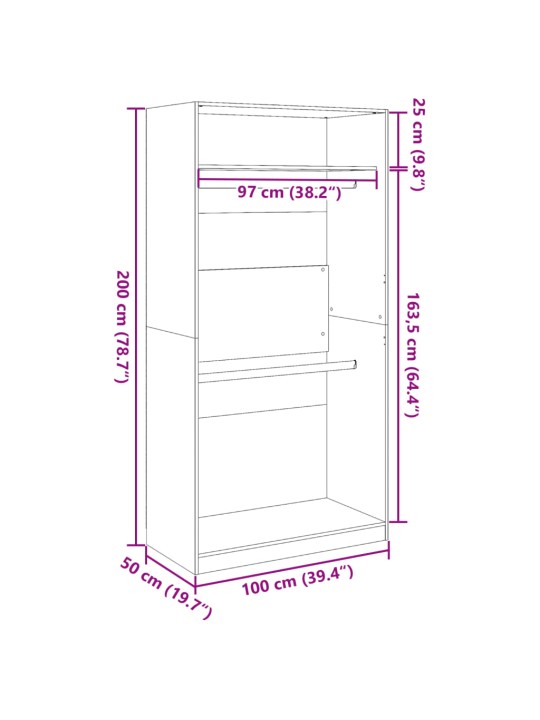 Vaatekaappi musta 100x50x200 cm lastulevy