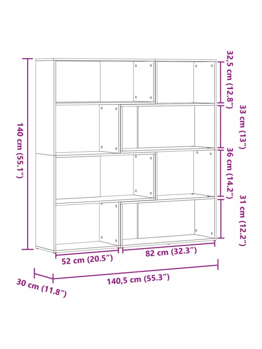 Kulmakirjahylly 4 tasoa valkoinen 85x85x140 cm tekninen puu