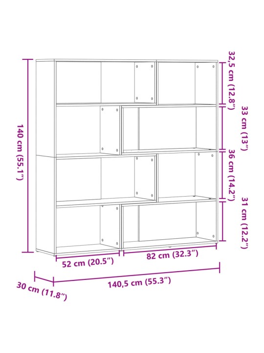 Kulmakirjahylly 4 tasoa Sonoma-tammi 85x85x140 cm tekninen puu