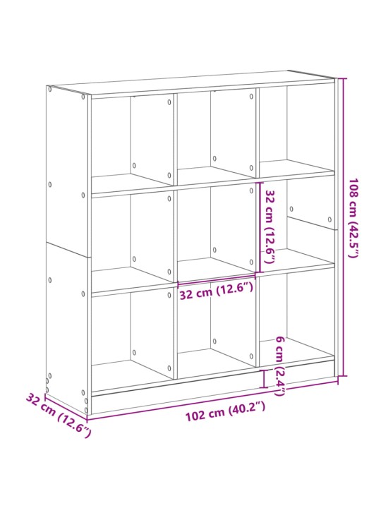 Kirjahylly musta 102x32x108 cm tekninen puu