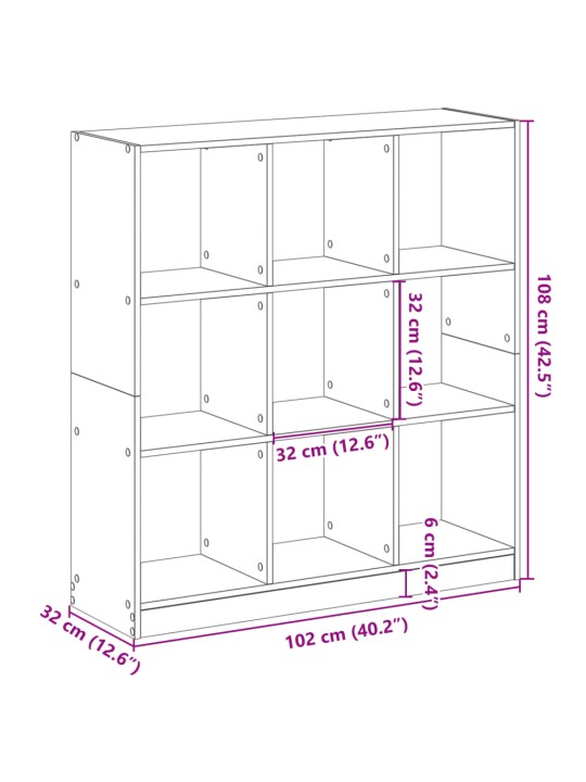 Kirjahylly betoninharmaa 102x32x108 cm tekninen puu