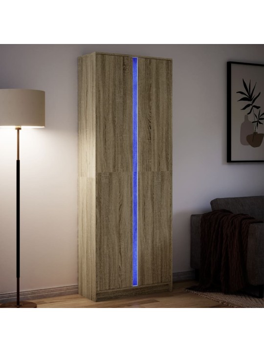 Kaappi LED-valoilla Sonoma-tammi 74x32,5x200 cm tekninen puu