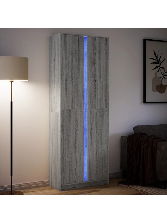 Kaappi LED-valoilla harmaa Sonoma 74x32,5x200 cm tekninen puu