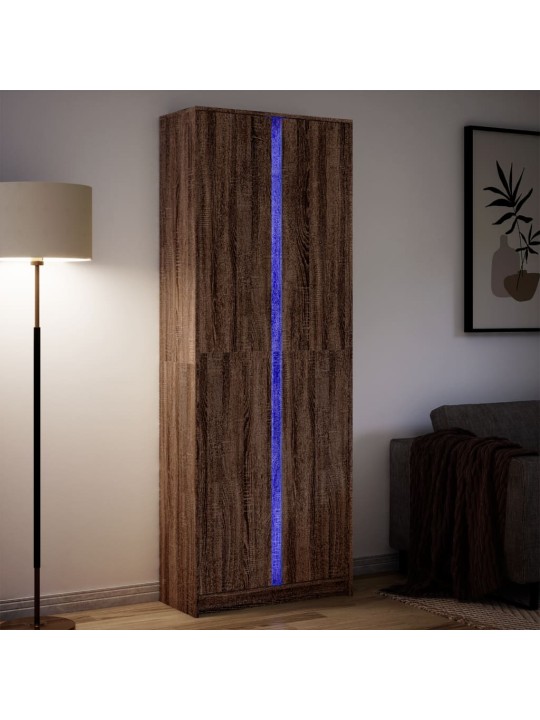 Kaappi LED-valoilla ruskea tammi 74x32,5x200 cm tekninen puu