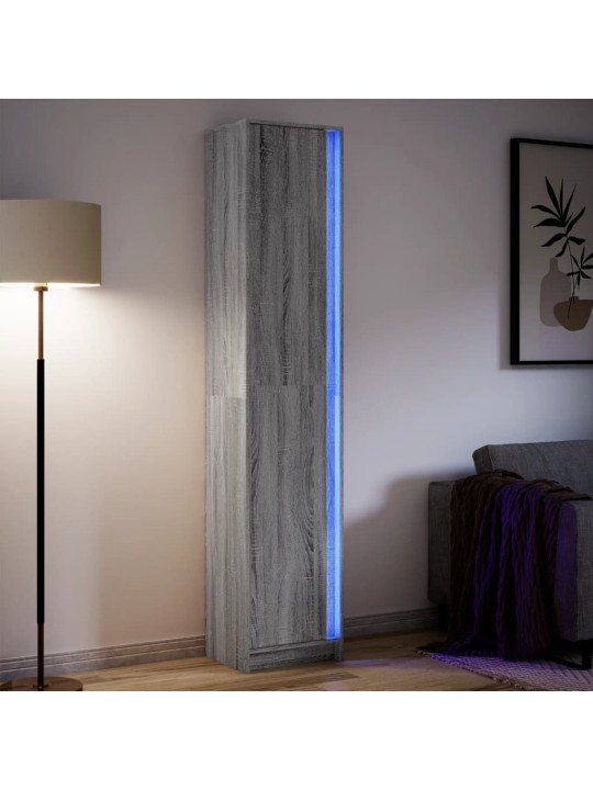 Kaappi LED-valoilla harmaa Sonoma 41,5x32,5x200 cm tekninen puu