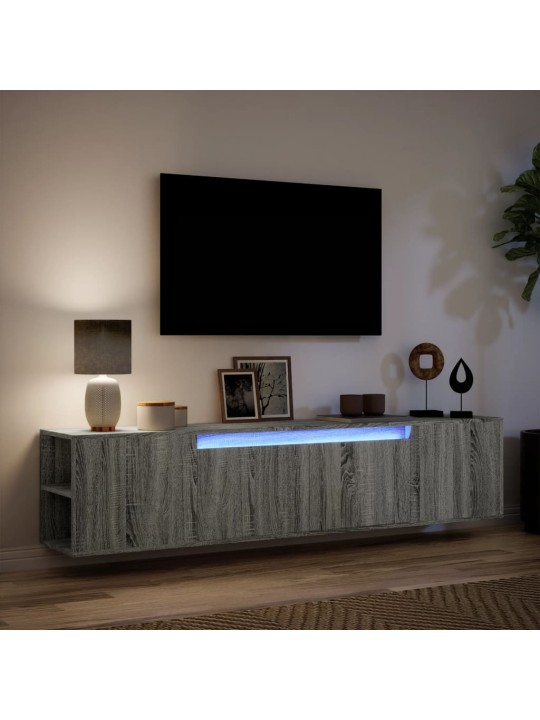 TV-seinäkaappi LED-valoilla harmaa Sonoma 180x31x39,5 cm