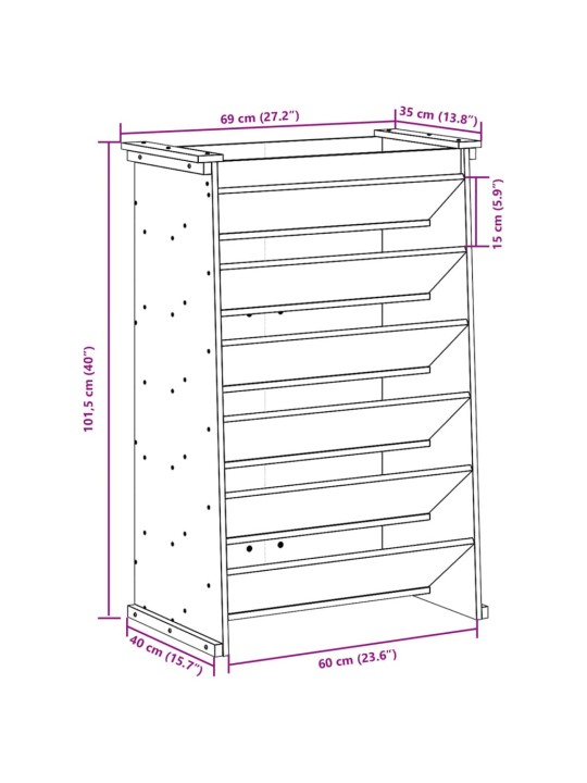 Yrttilaatikko 6 tasoa 69x40x101,5 cm täysi mänty