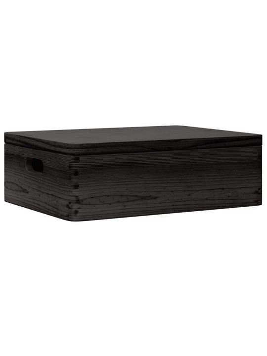 Puinen laatikko kannella ja kahvoilla musta 40x30x13cm