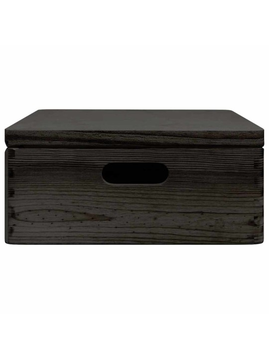 Puinen laatikko kannella ja kahvoilla musta 40x30x13cm
