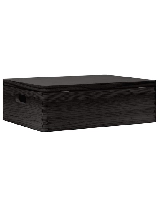 Puinen laatikko kannella ja kahvoilla musta 40x30x13cm