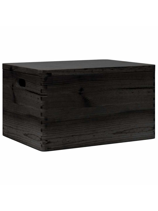 Puinen laatikko kannella ja kahvoilla musta 40x30x23cm